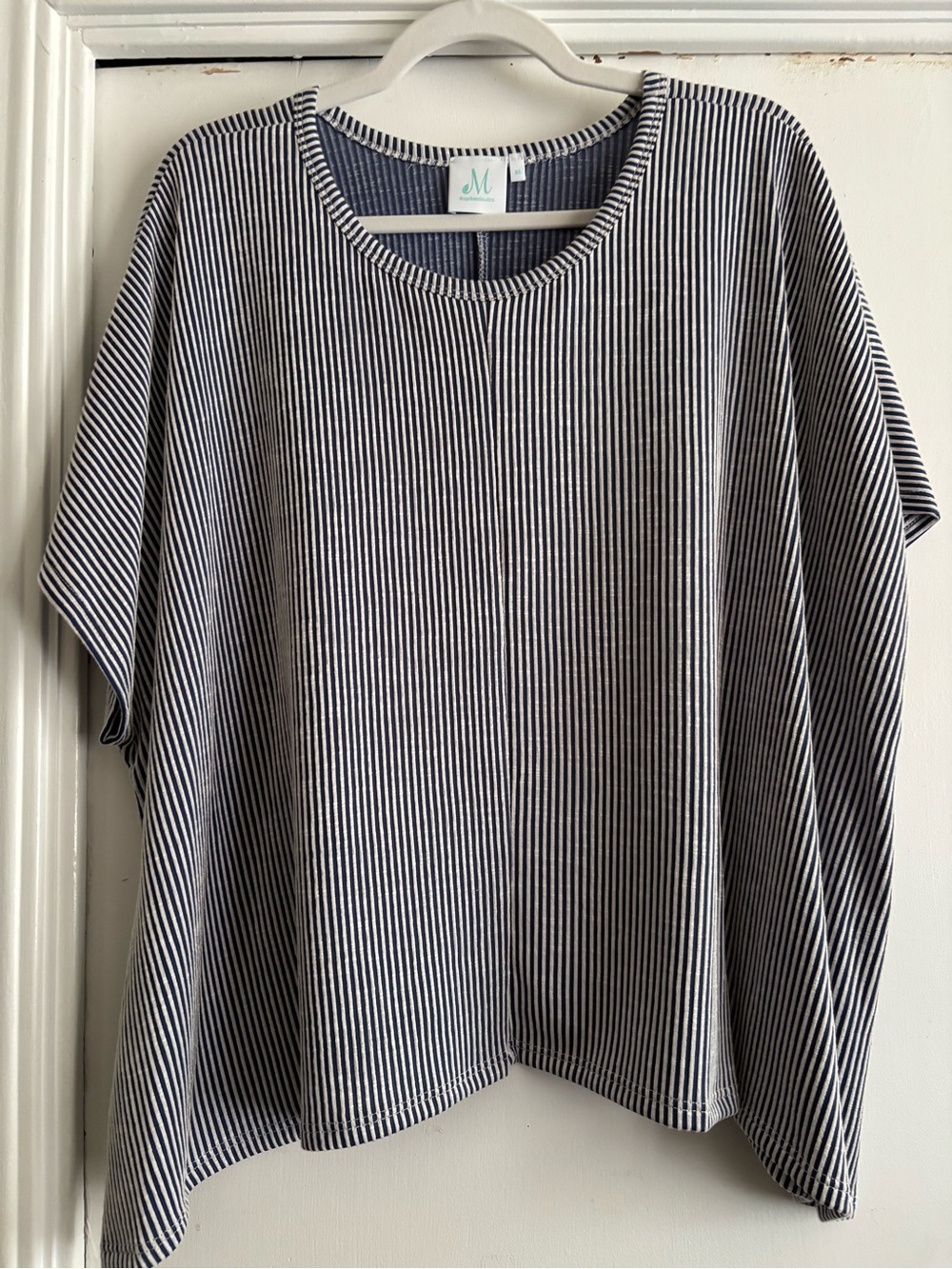 Striped Navy and White Relaxed Blouse - M